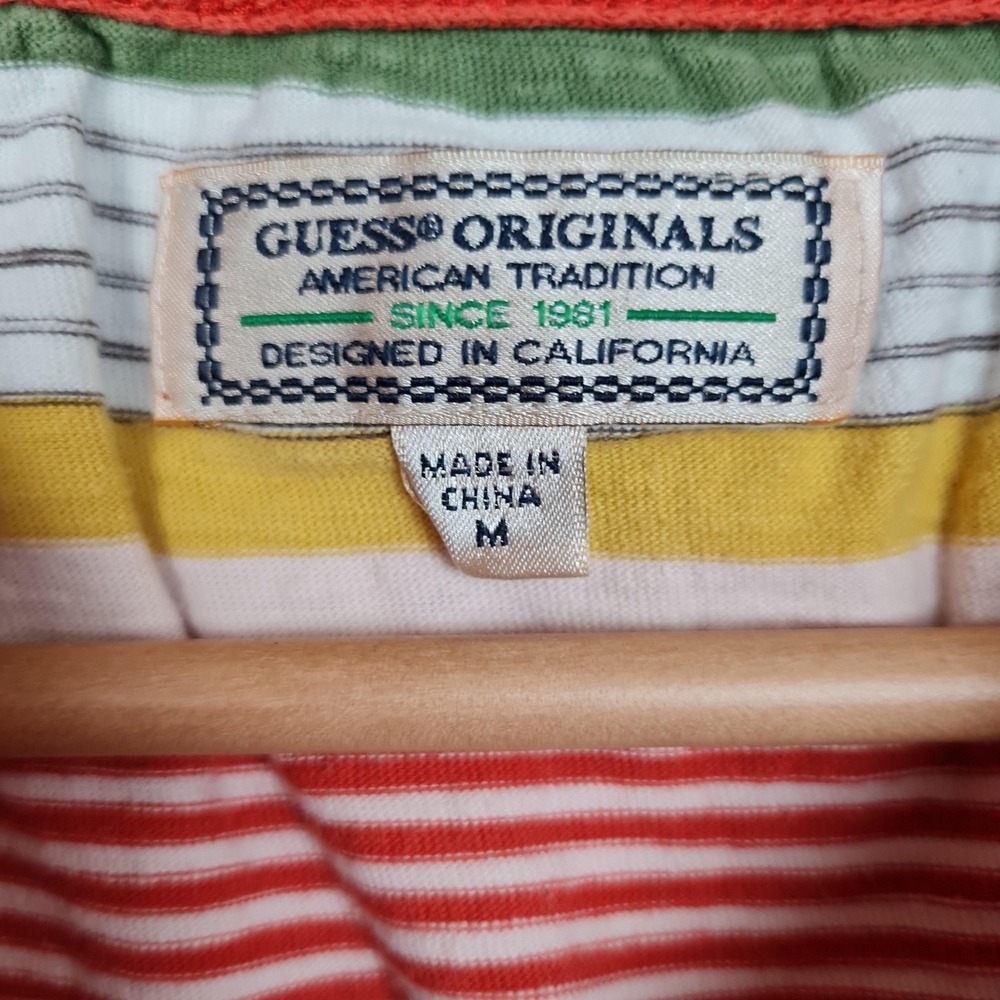 Guess Originals Shirt Mens Medium Multicolor Striped Logo Crewneck Tee T-Shirt - Picture 13 of 15